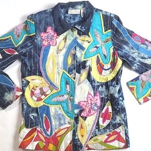 Draper's & Damon's Multi-Color Tie Dye Embroidered Beaded Patchwork Deni…